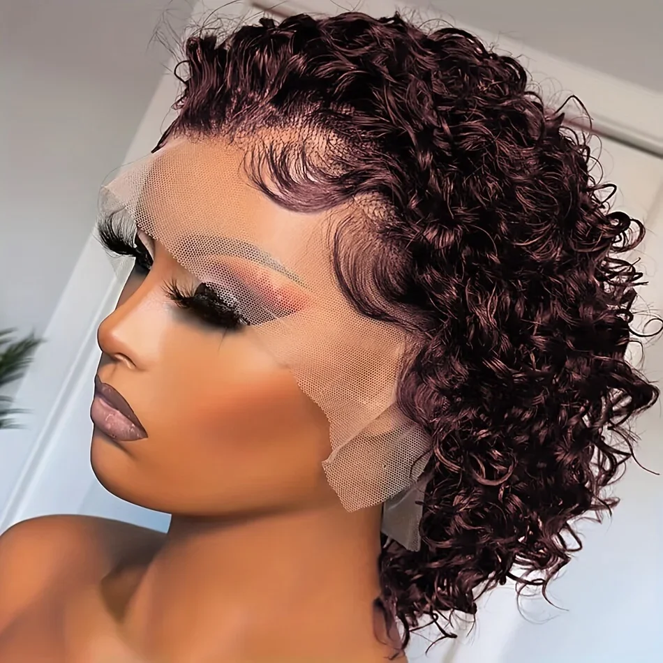 150 % tetthet 6 tommers krøllete bølger pixie cut parykk gjennomsiktig blonder foran ekte hår parykk kort for kvinner_voghion.com