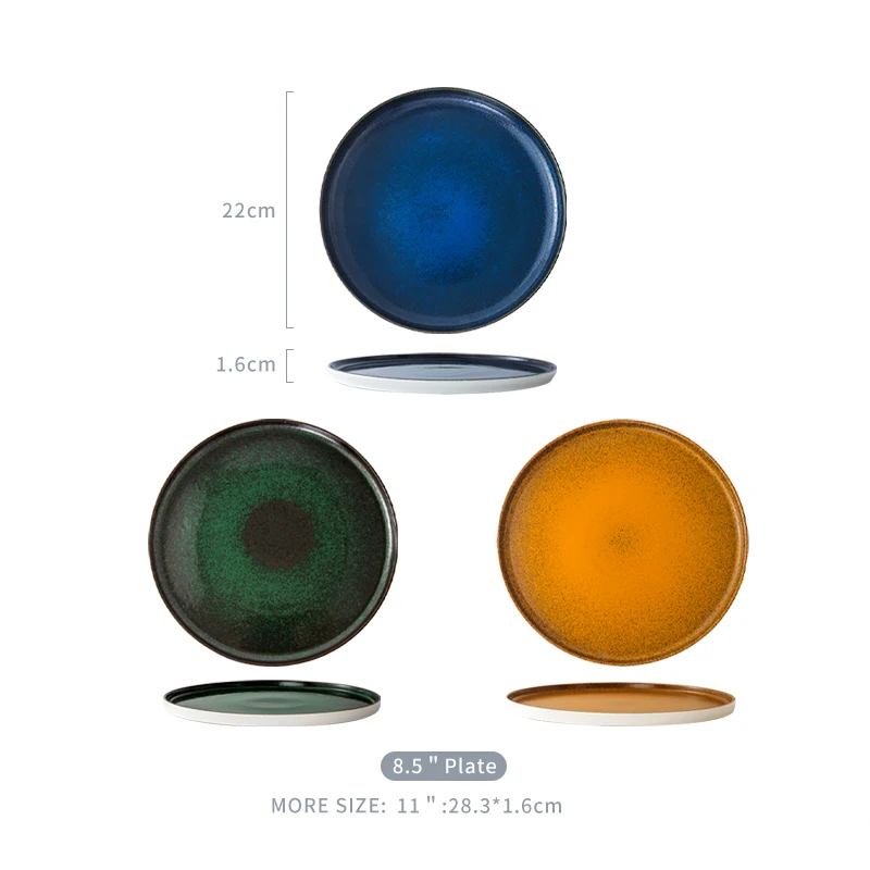 Modern Unique Reactive Blue Color Dining Room Dinner Plates High Straight Edge Round Steak Plate Hotel Used Pasta Plate Ceramic