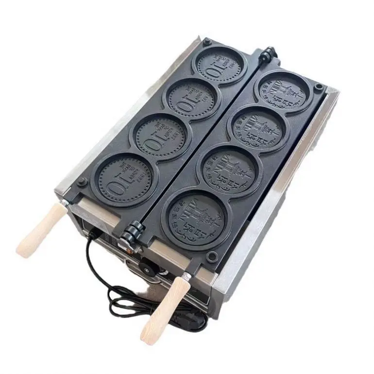 Commerical Coin Waffle Maker Machine 4 Coin Burning Machines Round Shape Waffle Machine Snack Crispy Cheese Cookie Maker