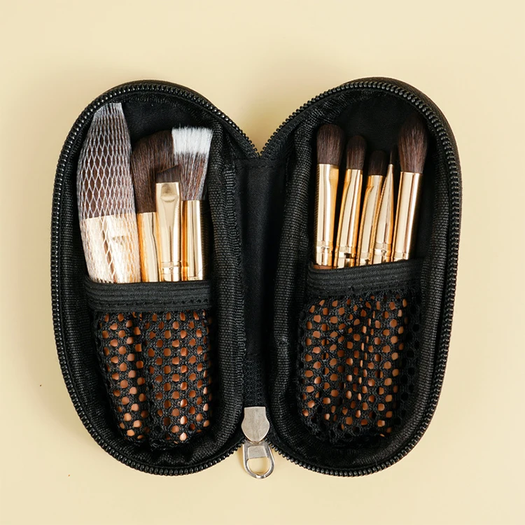 Private Label 9pcs Portable Mini Cosmetic Wooden Handle Makeup Brush Set with Pu Bag