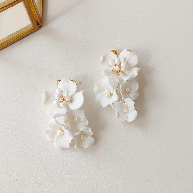 Mixed Styles Handmade Ceramic Flower Bridal Earring Wedding Pearl Earrings Fashion Women aperçu 10