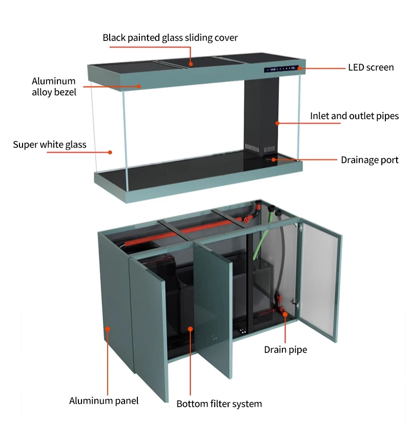 Custom Large Aquarium Aluminum With Sump Bottom Filtration 200 Gallon Large Ultra White