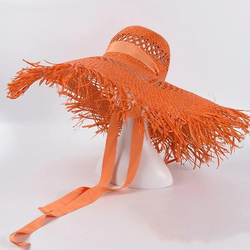 Orange Wide-Brim Hat with Tassel M508 (orange Copper Hat ) Kentucky Derby Hat, Church Hat  main image 3