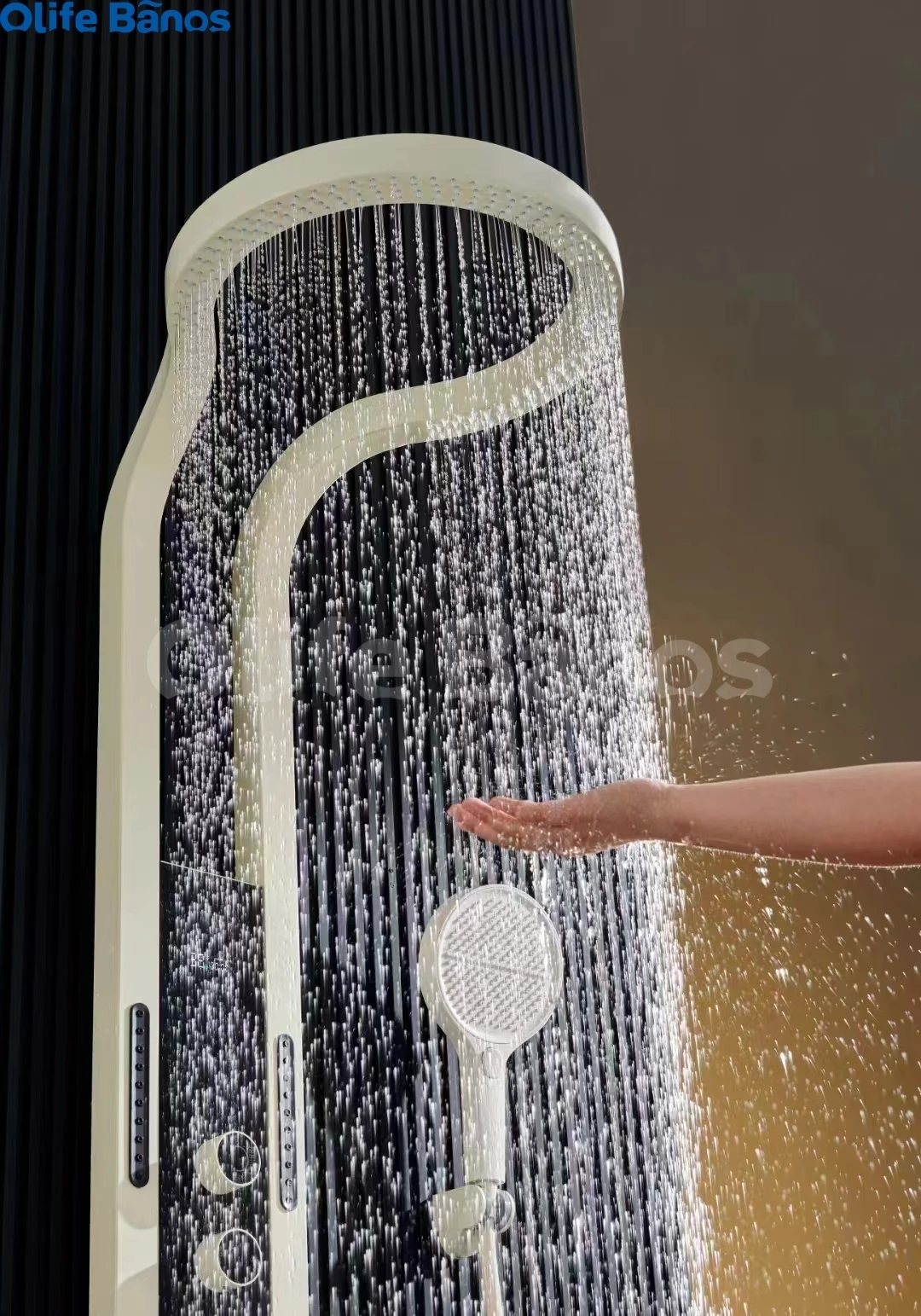 Olife Banos Black White Brass Copper Multifunction Rainfalll Smart Digital Display Spray Water Mist Massage Shower System Panel factory