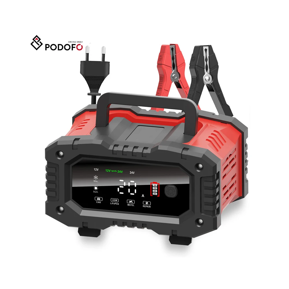 Podofo Portable Smart Car Battery Charger for Motorcycle Truck Automotive Fast Pulse Repair Trickle Chargers Maintainer OEM/ODM W6406EU