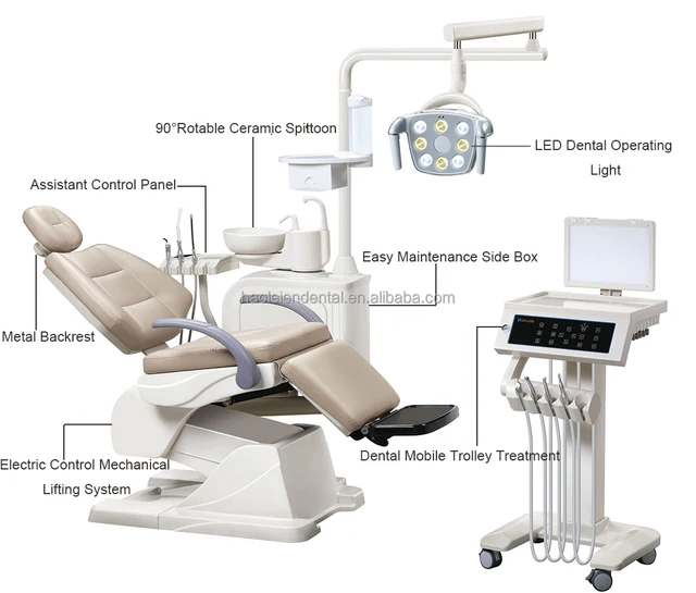 Hot Selling Luxury Electric Medical Implant  Dental Chair Unit Price Treatment Chair  with Movable Multifunctional Trolley