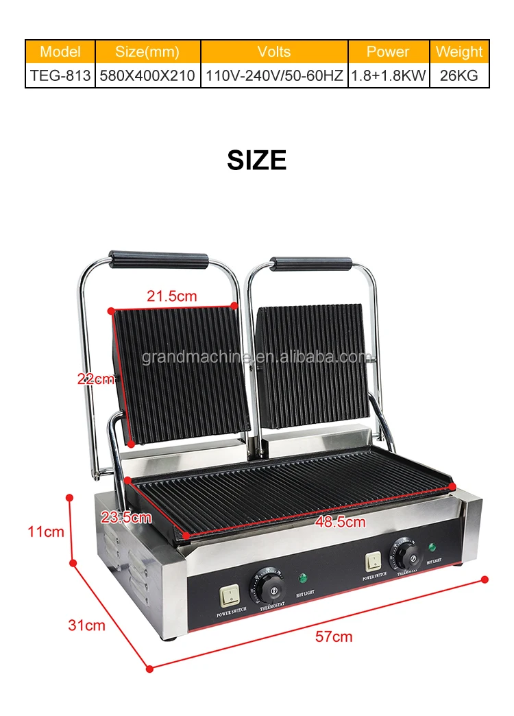 Hot selling cheap price Cast Iron/Electric Sandwich Maker Panini Press Grill Double Plate Food Machinery  Grill Press Grill details