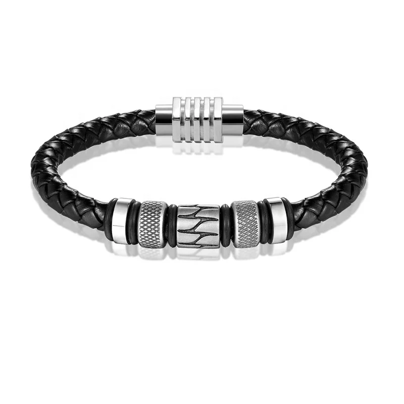 Trend Men's Leather Woven Jewelry Hip-hop Stainless Steel Magnetic