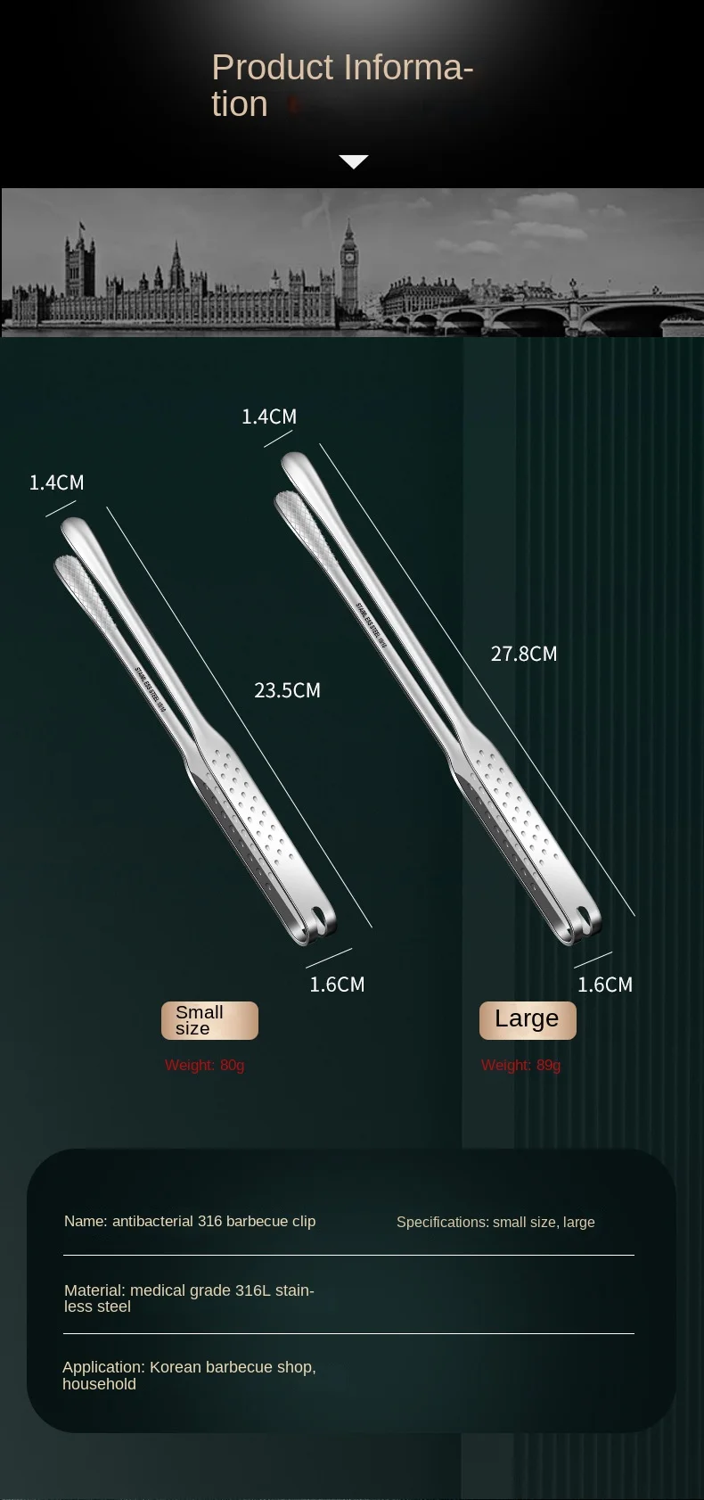 316L Stainless Steel Korean Style Kitchen Food Cooking Steak Buffet Tongs Small BBQ Metal Clip Anti-Scalding Barbecue Tool