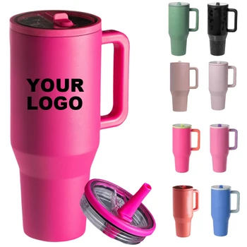 New 40oz Neo Pink Tumbler with Flip Straw Lid Leak-Proof Thermal Insulated Traveler Stainless Steel 40 oz Tumbler with Handle