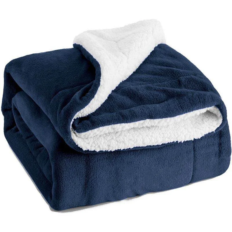 China Factory Double Layer Custom Logo Color Flannel Sherpa Fleece Throw Blanket Reversible Cozy Soft 2 Ply Blankets for Winter