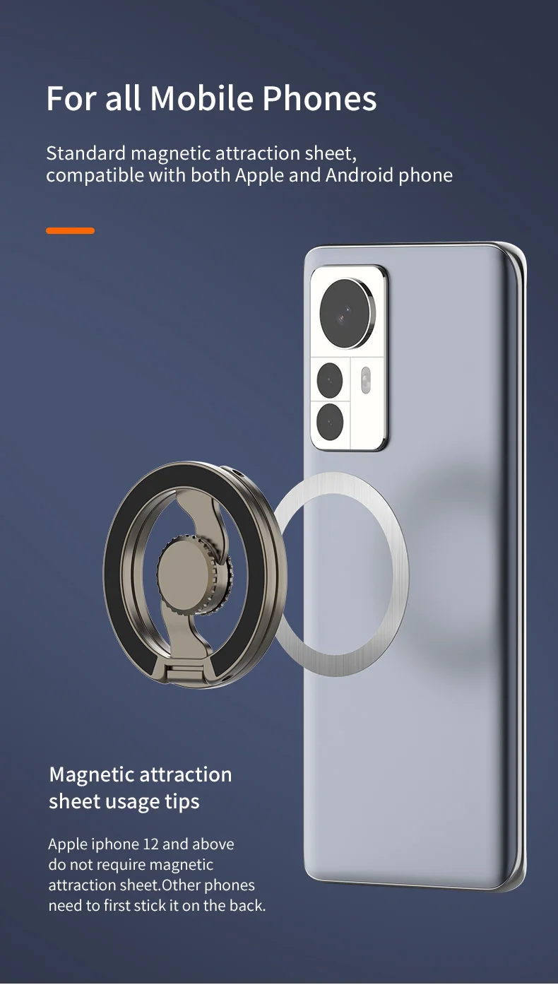 Fingertip Gyroscope Magnetic Phone Holder Fully Foldable Double Sided Stand with Kickstand for Smartphone