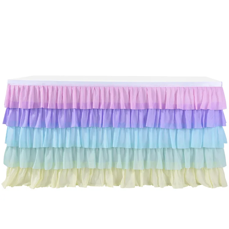 Bverionant Wholesale Amazon Hot 6FT 9FT Cake Layers Party Supplies Table Decor Chiffon Table Skirt Fancy Wedding Table Skirt