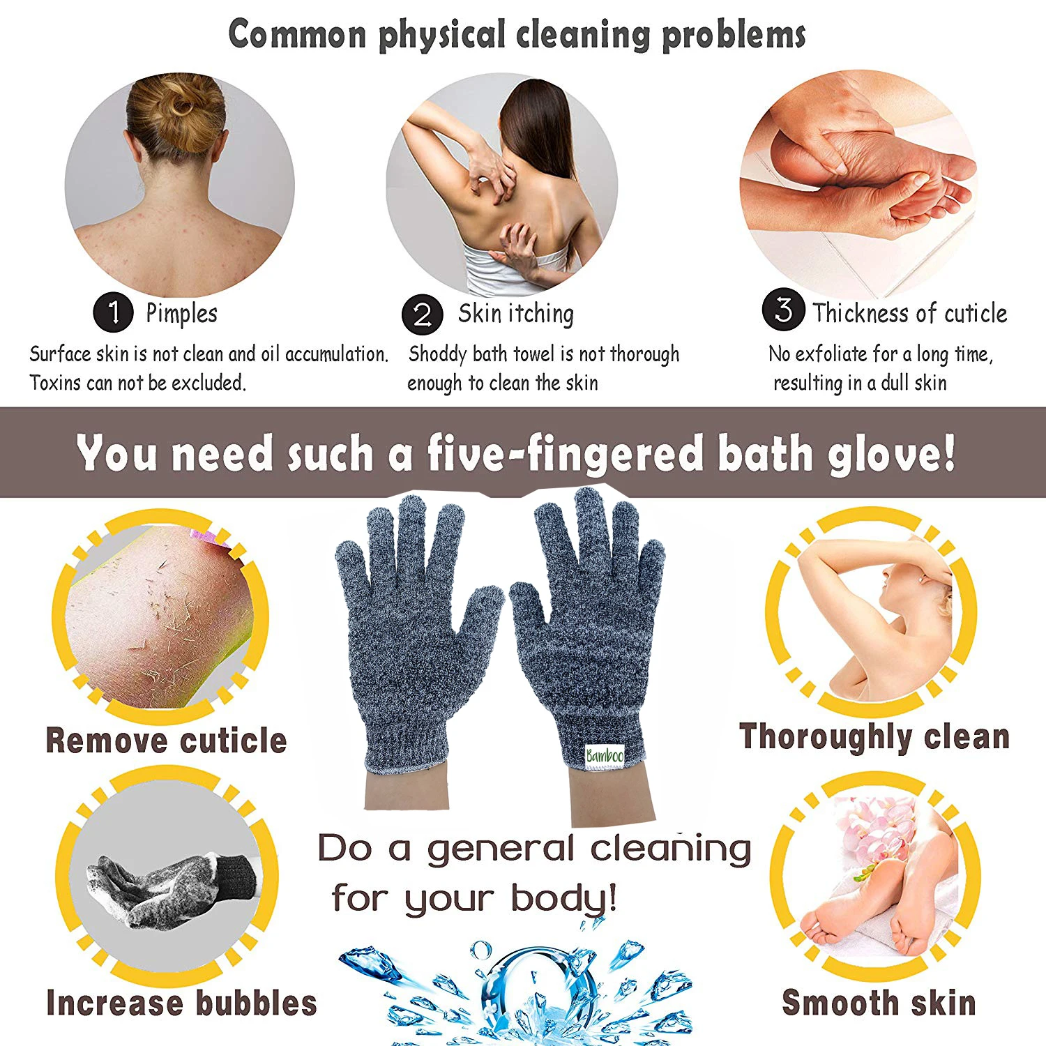 Guantes de bambú de carbón orgánico para mujer y niño, manopla