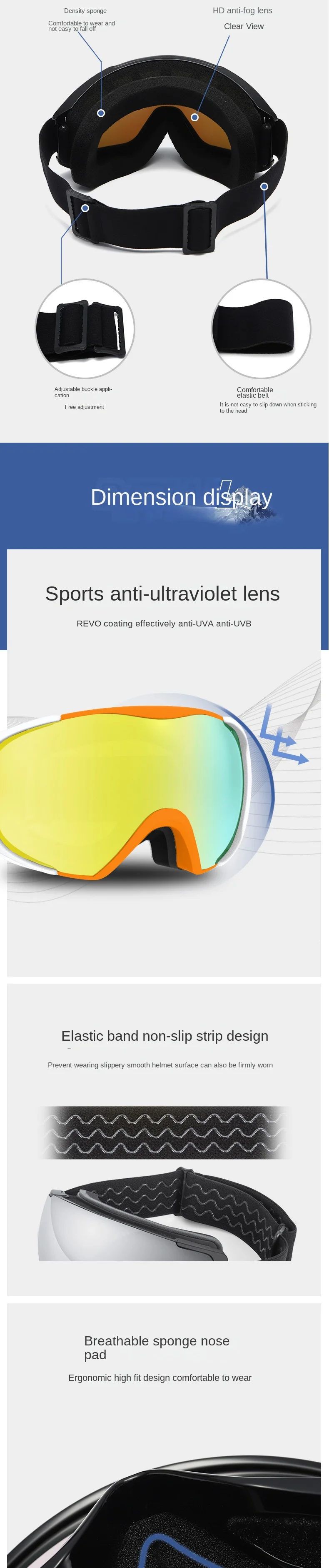 Double-Layer Anti-Fog Rimless Ski Goggles with Large Spherical Lens for Outdoor Use