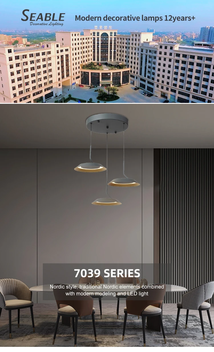 Hot Sale Decoration Ash Black Matte Gold Living Room Dining Room Acrylic Indoor LED Modern Pendant Light