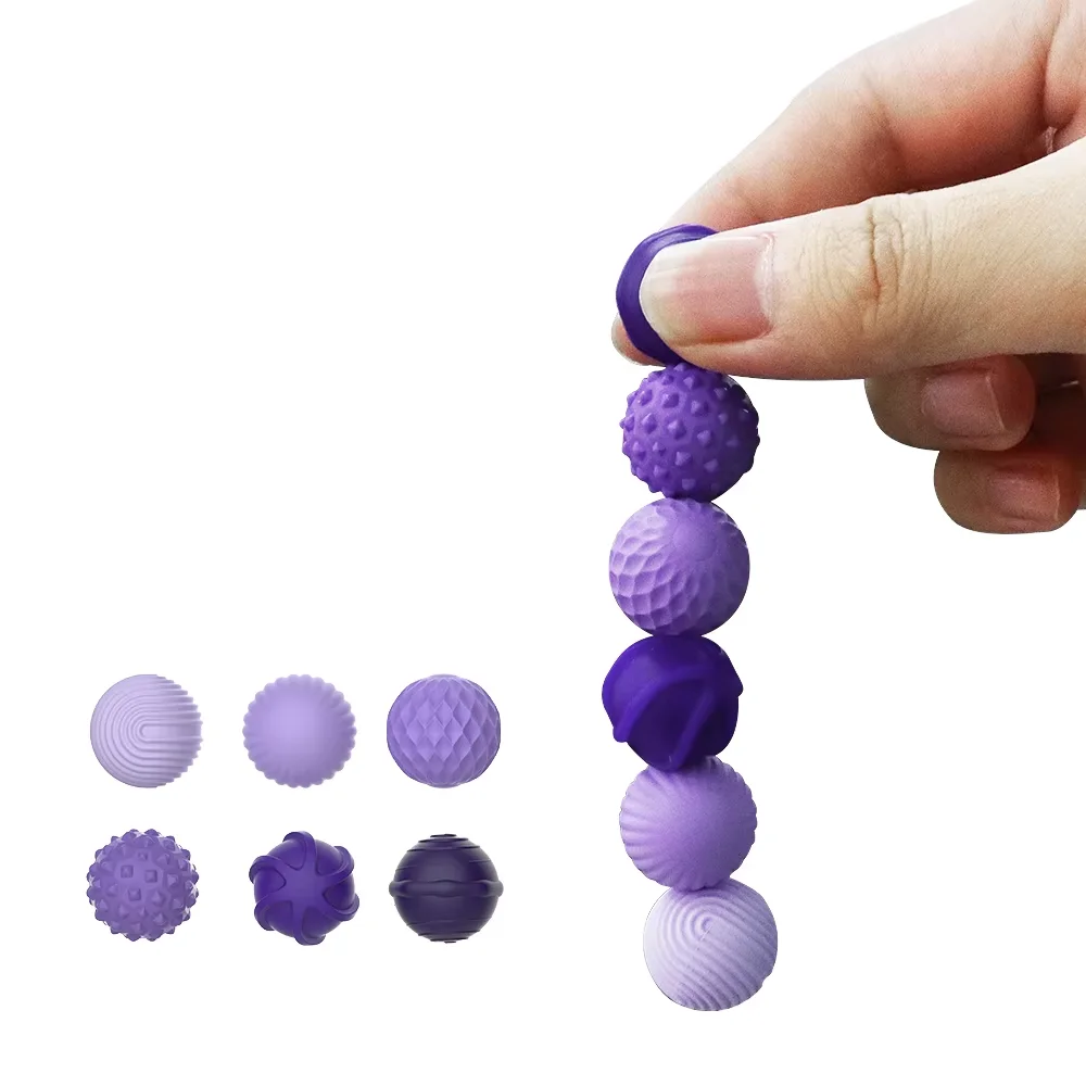 Produs OEM: Set de 6 bucăți – minge senzorială din silicon, jucărie fidget, pentru reducerea stresului la birou, cu valoare educațională, unisex, pentru persoane de 14 ani și peste, comandă personalizată în cantitate mare, fabricant