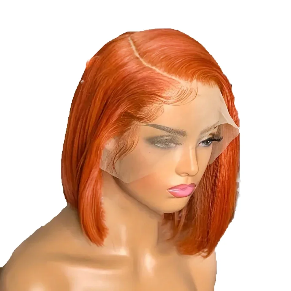 Ginger Orange Straight Short Bob Wigs 100% Human Hair Brazilain Remy_voghion.com