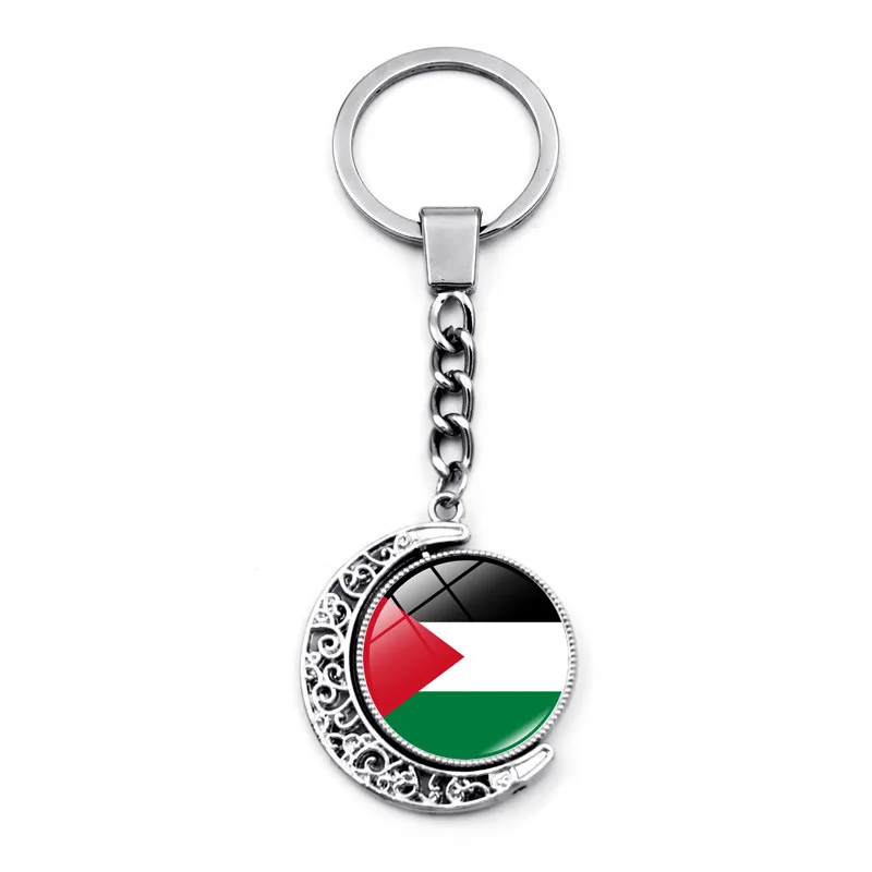 Metal Palestinian Flag Keychain Double Sided Crystal Glass Key Chain Rotating Moon Pendant Palstine Promotion Gift