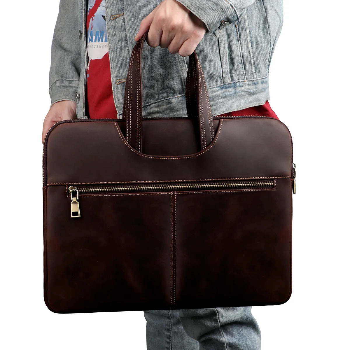 New Design Simple Style Genuine Leather Business Bag Brief Case Full Grain Cow Crazy Horse Leather Laptop Briefcase Bag