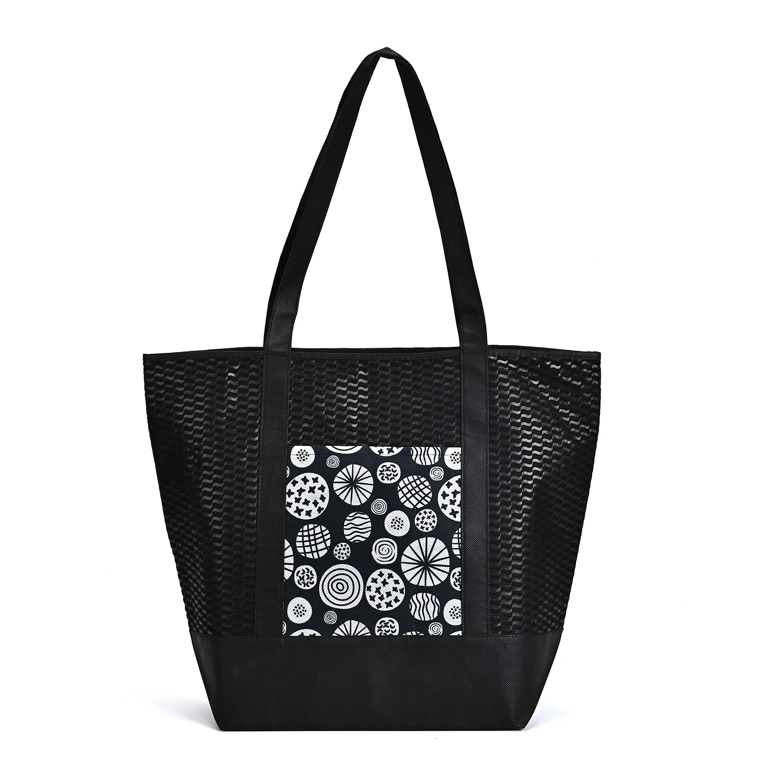 Wholesale Large Capacity Black No Woven Bag With Zipper Women Custom Hawaii Opihi Print Handbag Office Casual Shopping Bag supplier