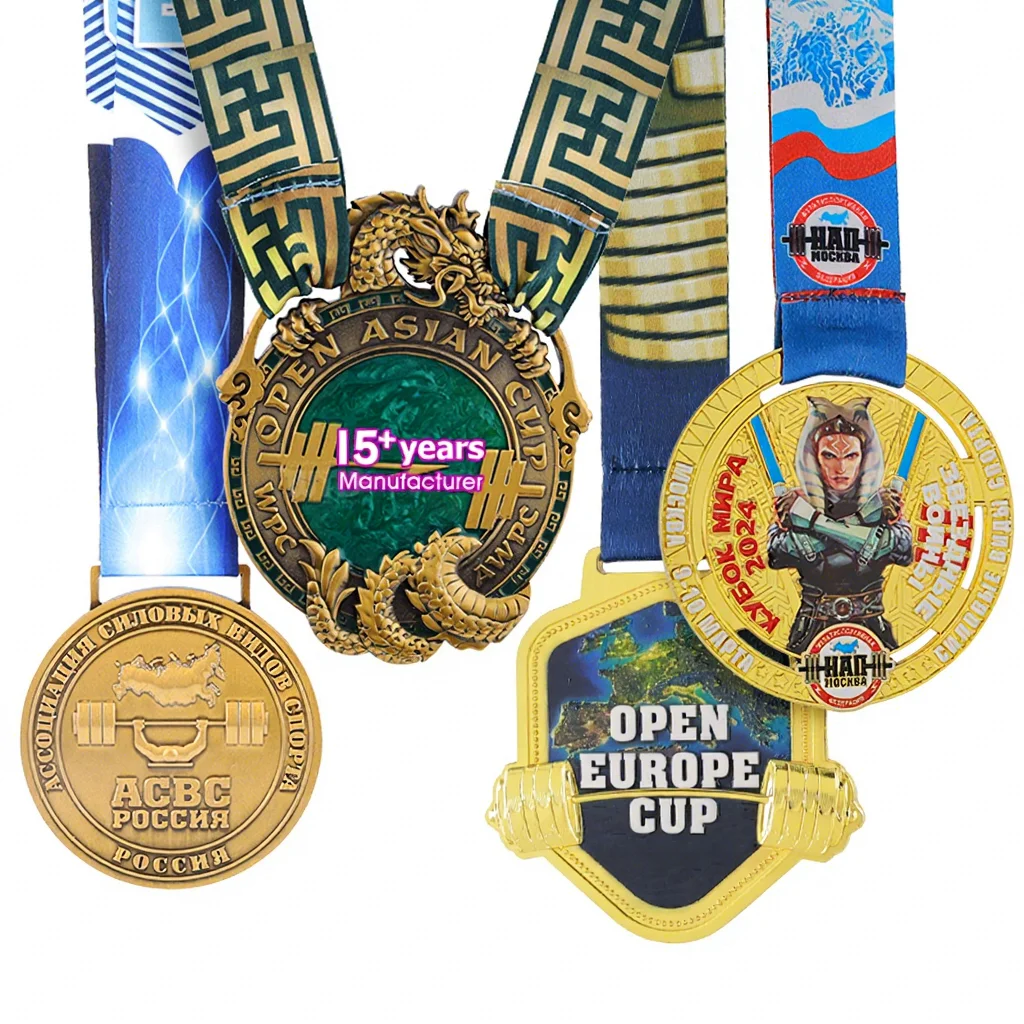 Projete Sua Própria Medalha de Powerlifting com Fitas, Formato Redondo, Medalha Metálica Personalizada em 3D com Esmalte para Esportes de Levantamento de Peso