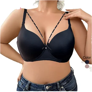 Wholesale Women Trendy Summer Push-up Bra Glossy Solid Cross Strap Adjustable 3/4 Cup Daily Chest Gathering
