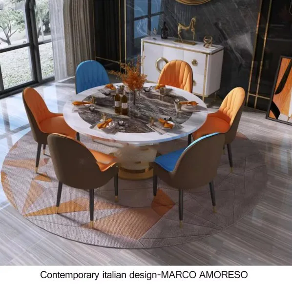 高級クロムダイニングチェア、モダンなブラウンとオレンジのレザー