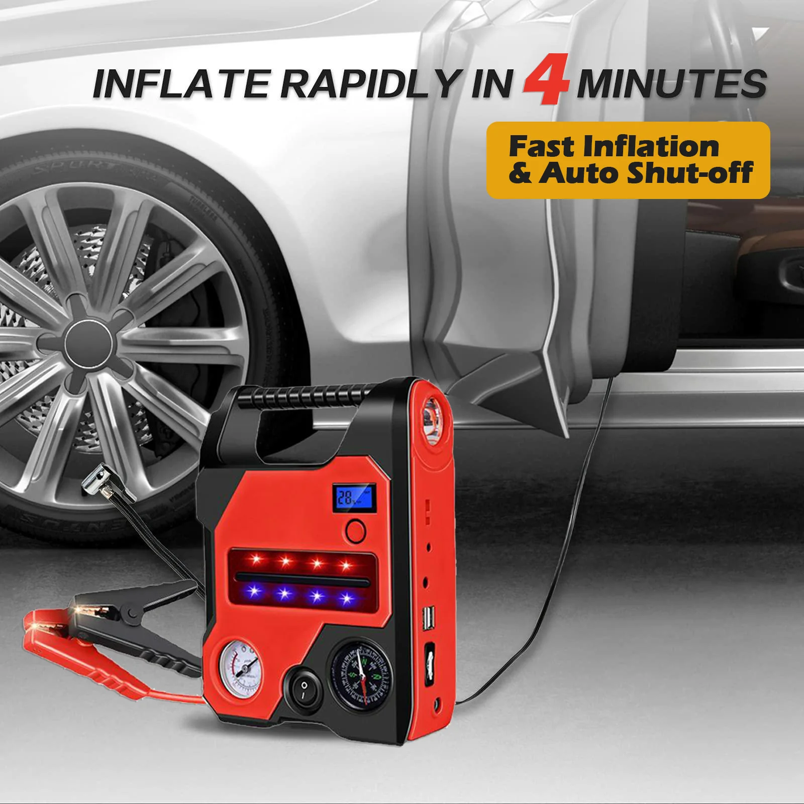 Автомобильное пусковое устройство с воздушным компрессором многофункциональная электростанция 22000 мАч/портативный автомобильный пусковой стартер литиевой батареей 12