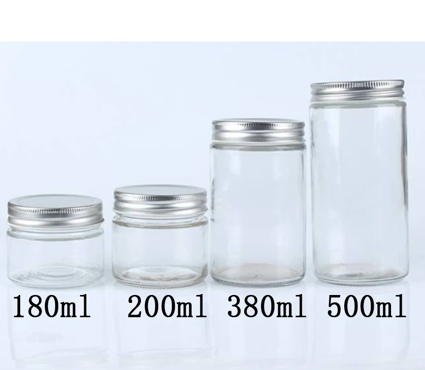 150ml 200ml 380ml 500ml Glass Cylinder Mason Jar Food Canning Packaging Glass Jar for Jam Honey Pickle With Metal Lid