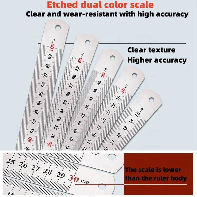 Мульти спецификация 15 см-200 см Передняя Метрическая и задняя английская нержавеющая сталь утолщенная прямая Линейка