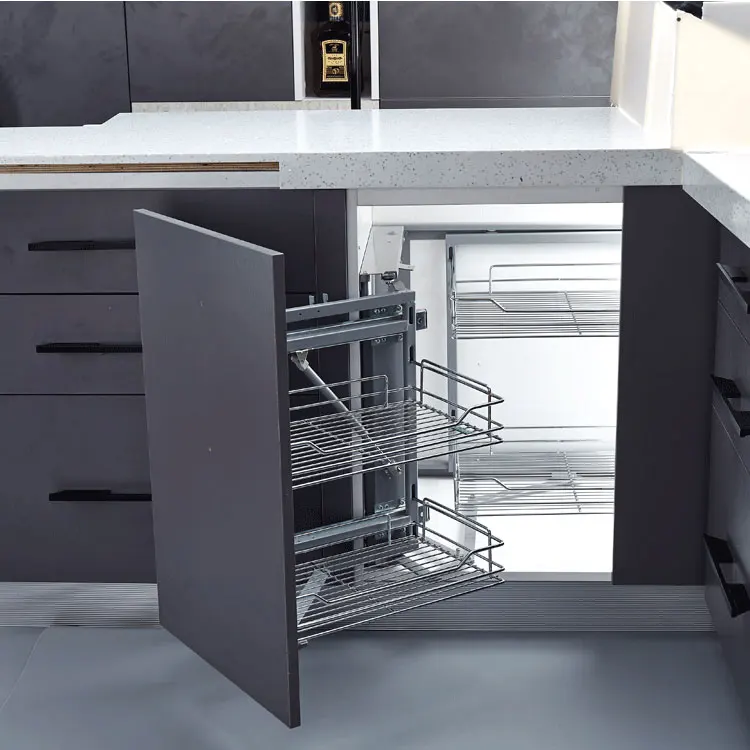 Kitchen Accessories Glass Magic Corner Basket with Mat Aluminum and Glass