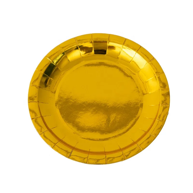 Wholesale Custom Print Small Batch Food Grade Paper Dish Wedding Party Dinner Gold Foil Cake Dessert Paper Plate