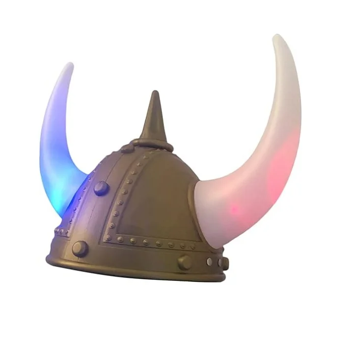 LED Light up Viking Helmet With Horns Braids for Medieval Warriors Costume Fancy Dress Accessory Hat for Themed Party