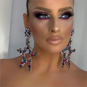 2021 Fashion Boho Crystal Earrings For Women New Rhinestone Statement Alloy Diamond colorful Diamond big star Drop Earrings