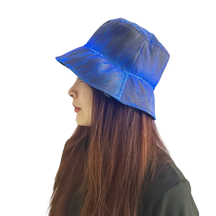 LED Glow in the Dark Bucket Hat - 7 Color Light Up Fisherman Cap for Festivals LED Rave Bucket Hat Light up Fisherman Cap 7 Colors Glow in  main image 4