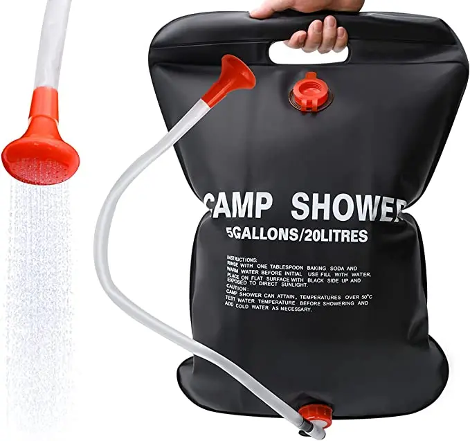 Solar Shower Bag 20L Camping Shower Bucket Portable With Removable Hose and On-Off Switchable Outdoor Shower Water Bags