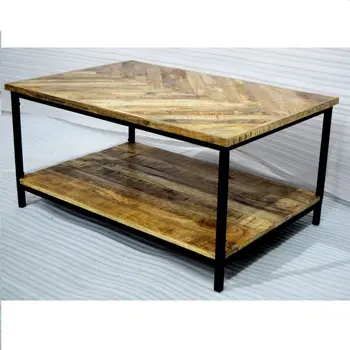 Creative lounge antique living room home wooden accent center table vintage industrial style rustic reclaimed wood coffee table