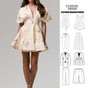 Custom Manufacturer Summer Women's Elegant Dress Robe for Office Party Lemon Print Plunge-Neck Ruffled Mini Dress