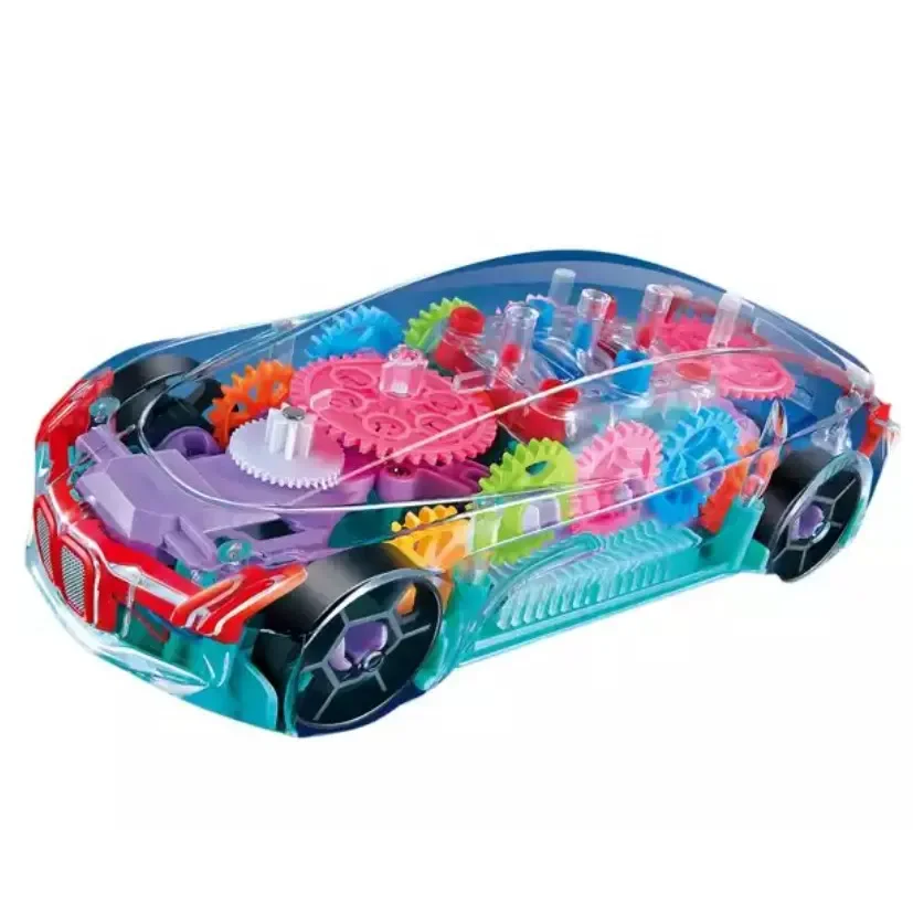 ITTL Educational Music Universal Wheel BO Transparent Dazzling Flashing Colorful Lights Gear Concept Racing Car Toys
