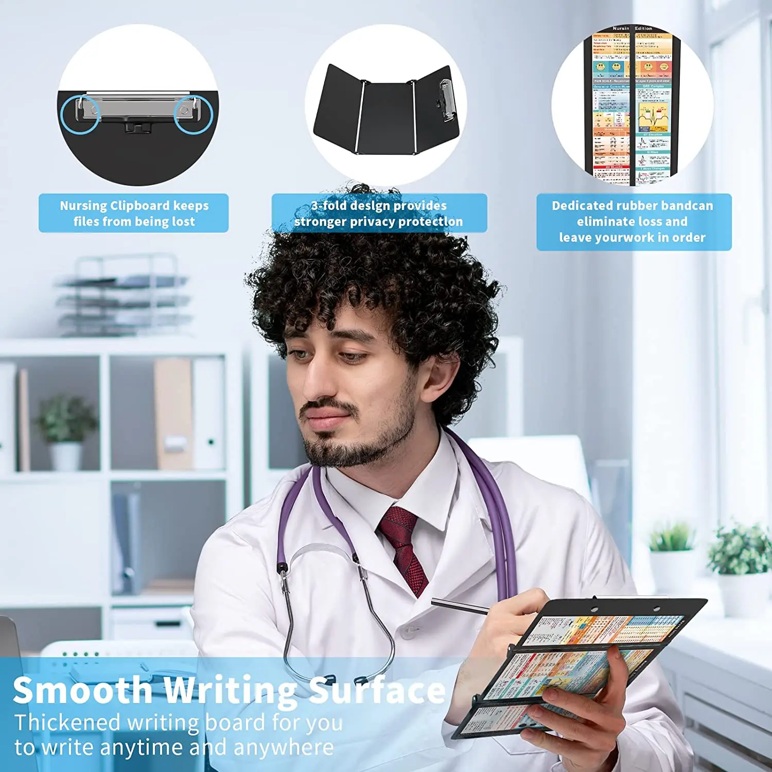 Nursing Clipboard with Nursing and Medical Edition Cheat Sheets 3 Layers Aluminum Foldable Nurse Clip Boards Notepad for Student