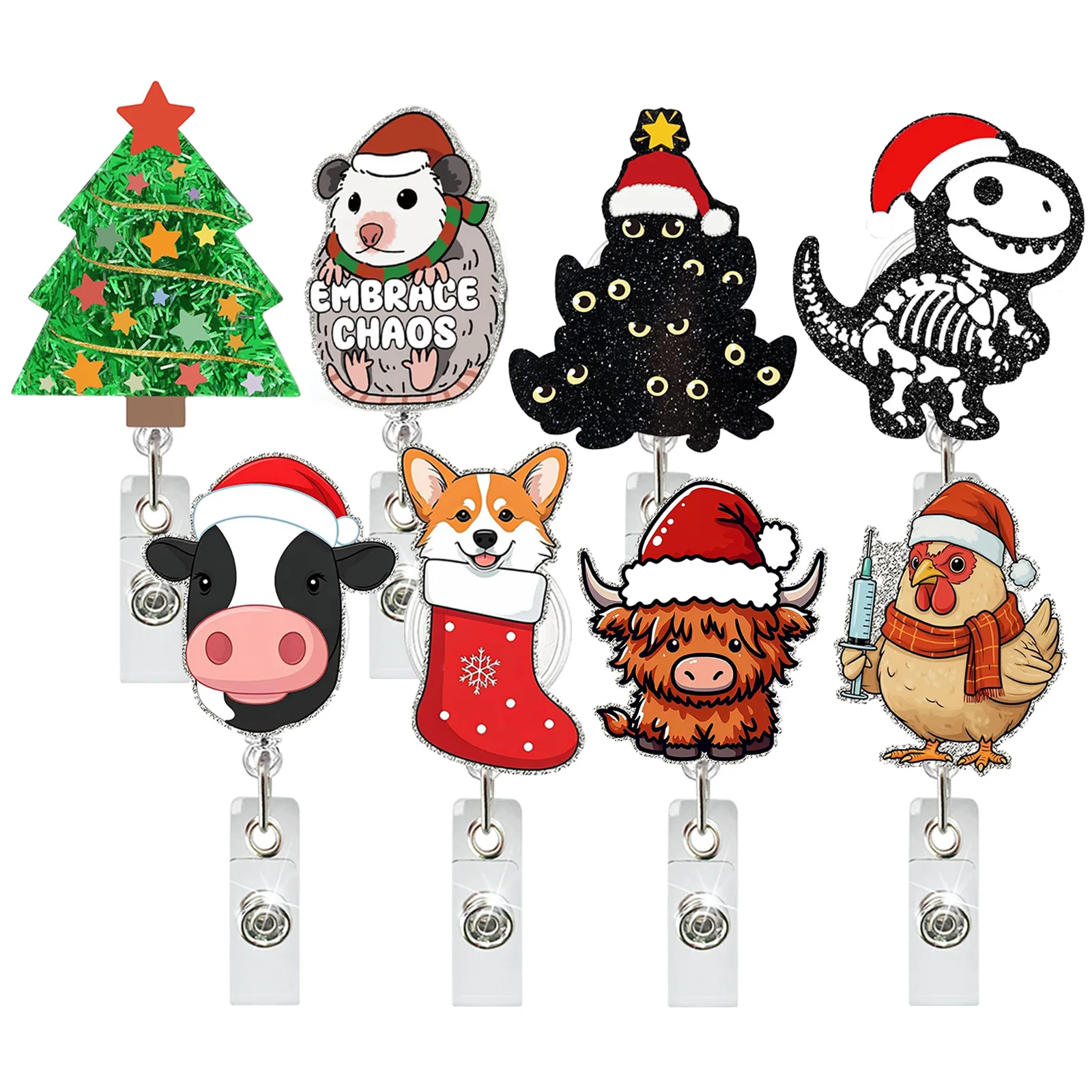 Christmas Badge Reel Glitter Cute