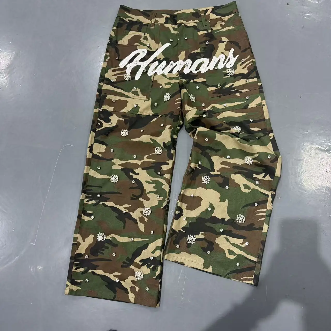 Carpenter Pants Oversized Custom Heavy Thick Vintage Straight Wide Leg Baggy Rhinestone Sweatpants Tracks Camo Cargo Pants Men