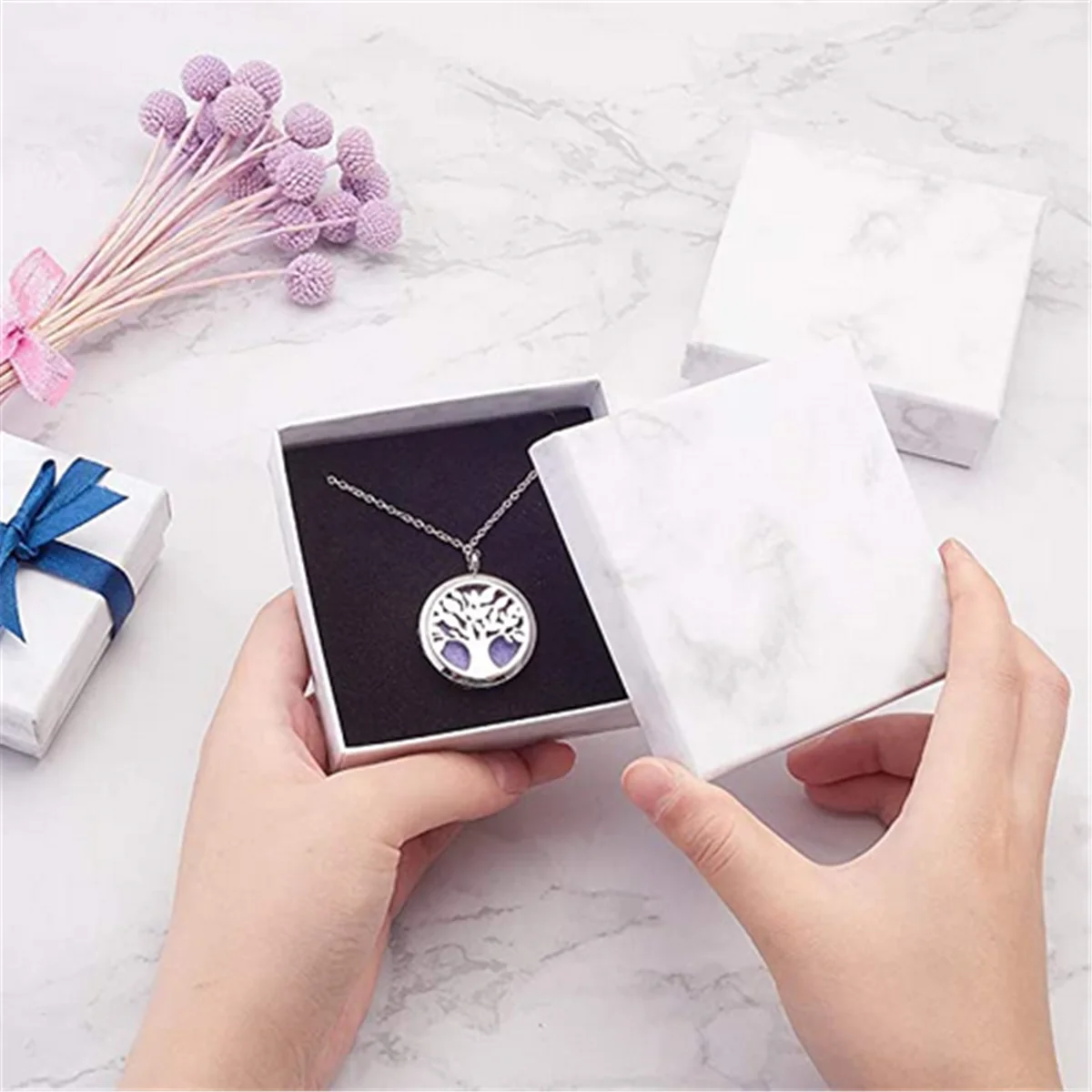 Customized Marble Design square Shape Luxury Cardboard Packaging Box Jewelry Custom logo for Christmas