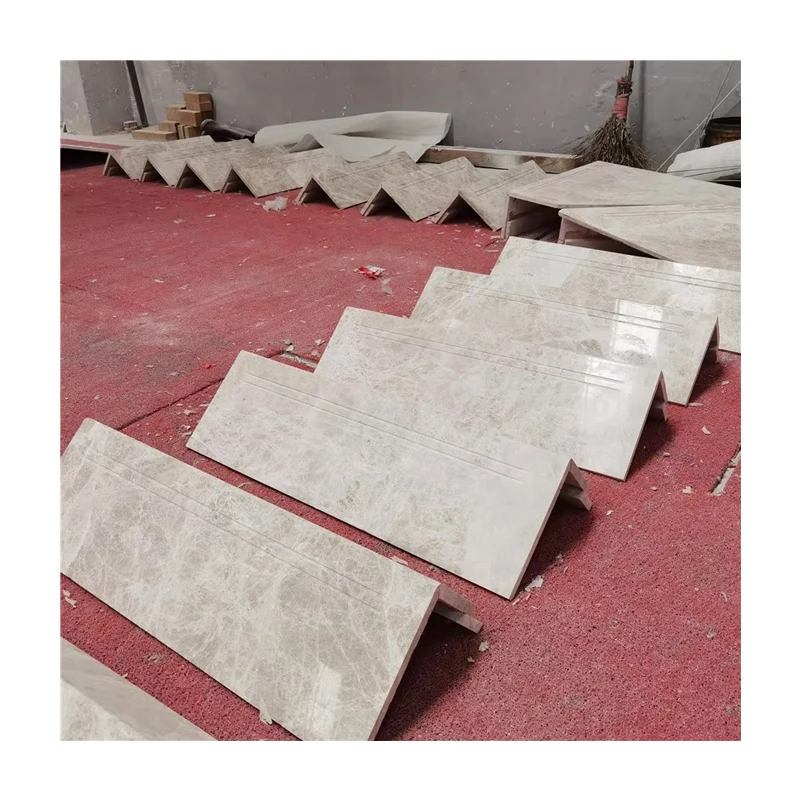 Customized Size Folding Stairs Modern Decoration Grey Marble Graphic Design Indoor Outdoor Elegant Indoor Staircase