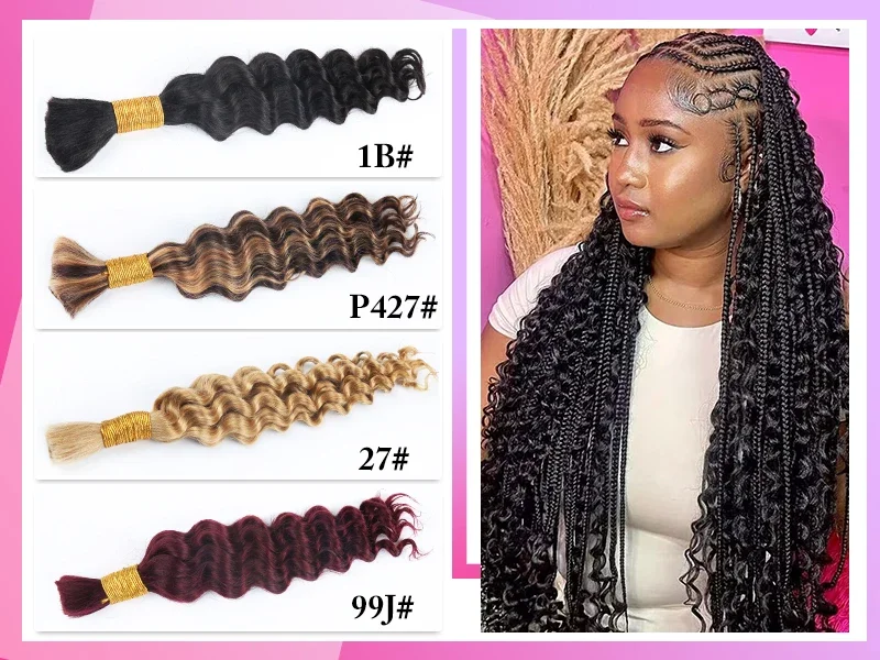 Lockiges Flechthaar für Boho-Zöpfe, 1 Bündel Echthaar, tief gewelltes Flechten, Massenflechthaar, Echthaar-Extensions_voghion.com