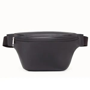 Custom Logo Smooth Leather Black Men's Designer Fanny Pack Fashion Waist Belt Bag for Men