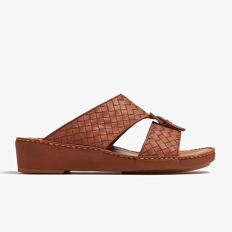 SHIKOL Arabic Sandals Men Comfortable Sophistication Woven Upper Italy Calfskin Leather Soft Padding Handcrafted Cork Insole
