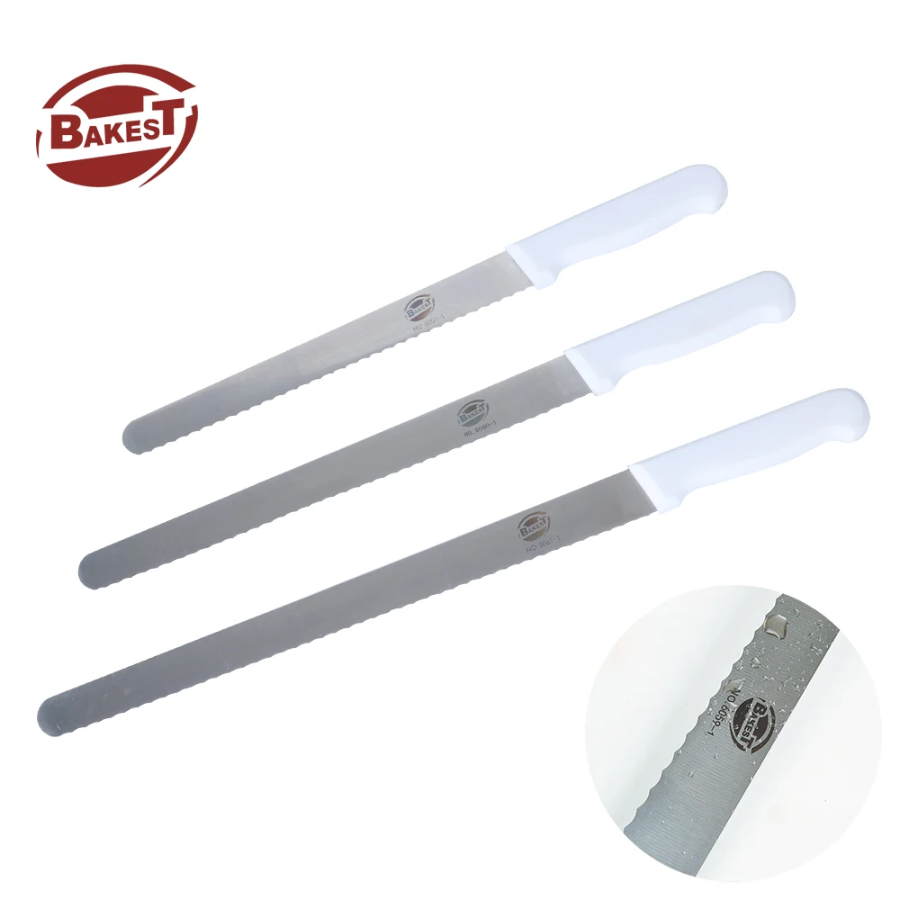 Bakest Plastic Handle Long Bread Knife Slicing Serrated Stainless Steel Bread Cutter for Homemade Bread, Cakes, Sandwiches