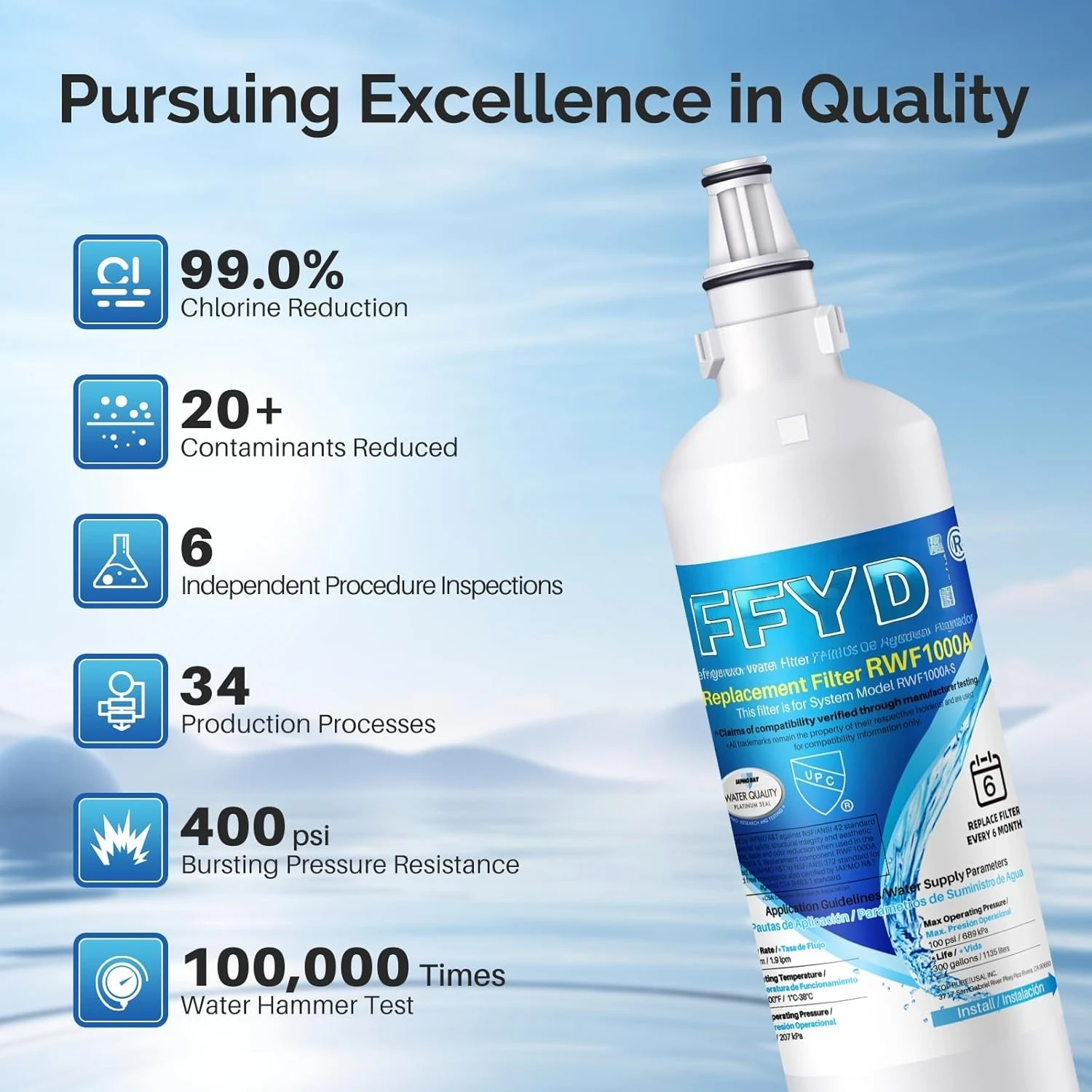 5231JA2006A Replacement Refrigerator Water Filter - Fits LT600P 9990 5231JA2006A-S LSC27931ST LFX25960ST  FML-2 RWF1000A